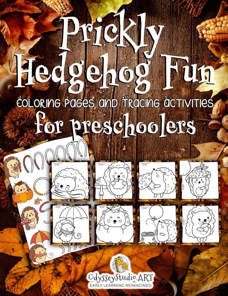 Prickly Hedgehog Fun free coloring and tracing pages for preschoolers for fall