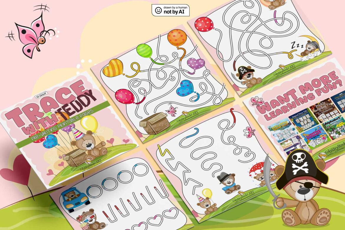 Trace with Teddy - Free Printable Tracing Pages for Preschoolers