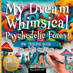 My Dream Whimsical Psychedelic Forest – Ink Tracing Book for Adults and Teens - Art Without Pressure