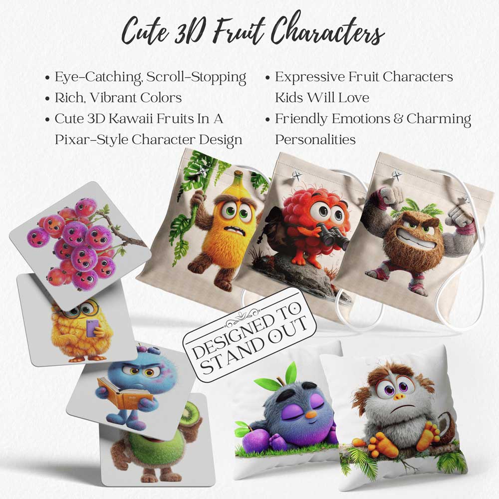 Cute-3D-Fluffy-Fruit-Characters