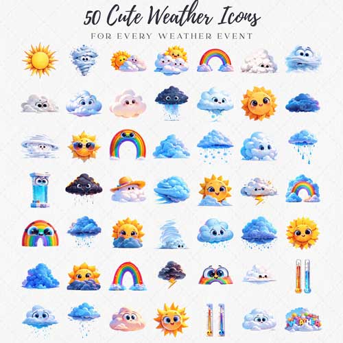 Cute-Weather-Icons-3D-Four-Seasons-Weather-Clipart-Weather-Icons