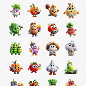 Vegetables For Kids Cartoon Clipart Bundle