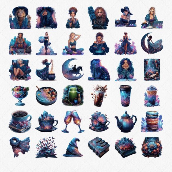 023-Witchy-Planner-Girl-Clipart-Set-Listing-(5) witchcore stickers