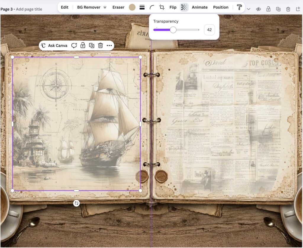 set transparency to approx 40% in canva
