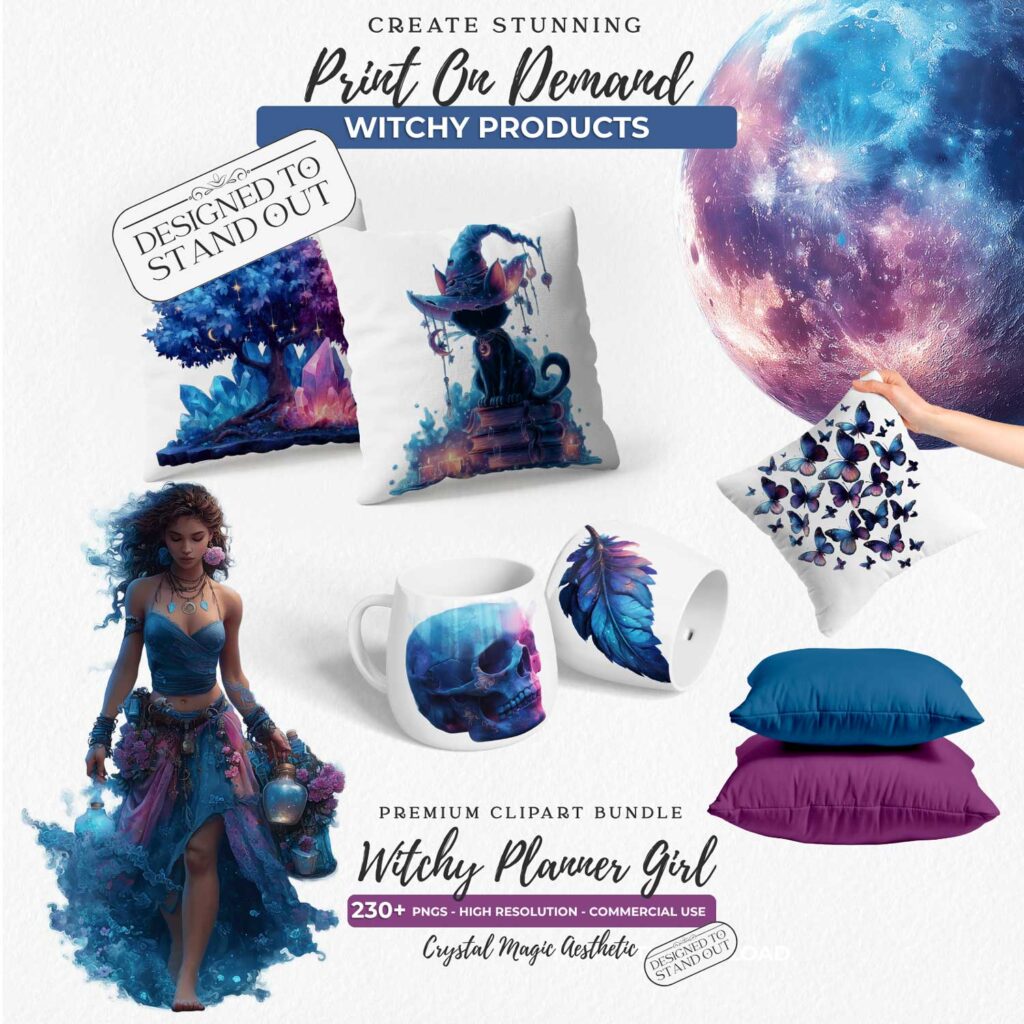 Print-On-Demand-Witchy-Planner-Girl-Clipart-Set