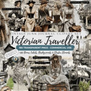 Victorian Junk Journal Kit – 180+ Vintage Travel PNG Elements