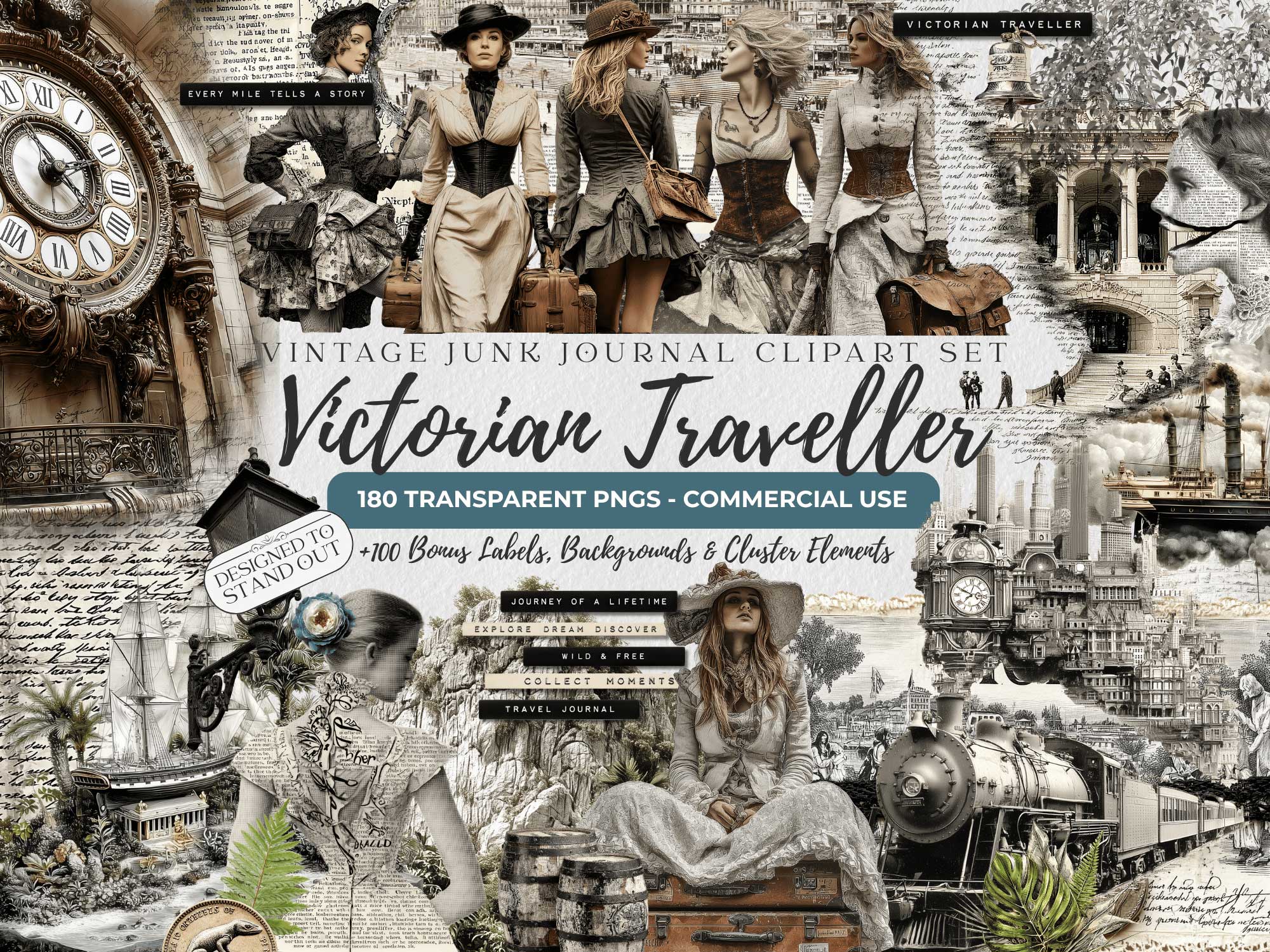 Victorian-Traveler-Journal-Ephemera-Kit-scrapbooking-and-junk-journal Victorian Junk Journal Kit – 180+ Vintage Travel PNG Elements