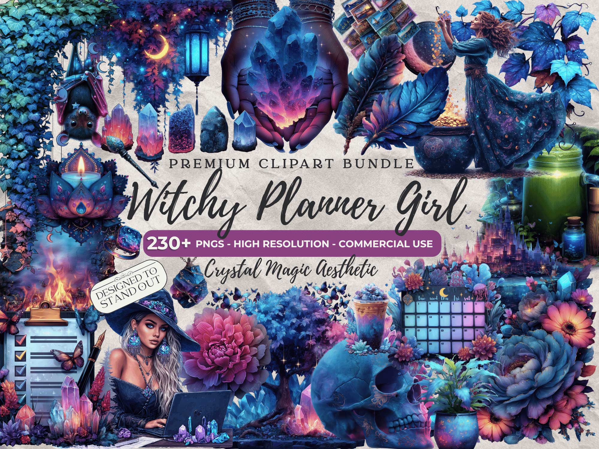 Witchy Planner Girl Clipart Set Witchy Planner Girl Clipart Set
